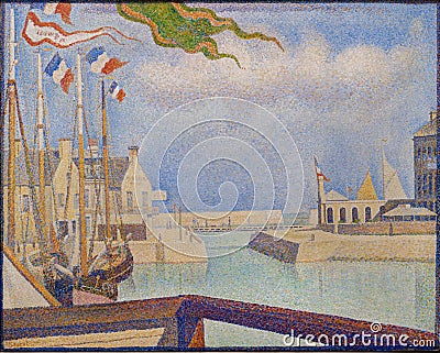 Entrance to the Harbor, a sunday 1888 pointillism painting by Georges Seurat Editorial Stock Photo